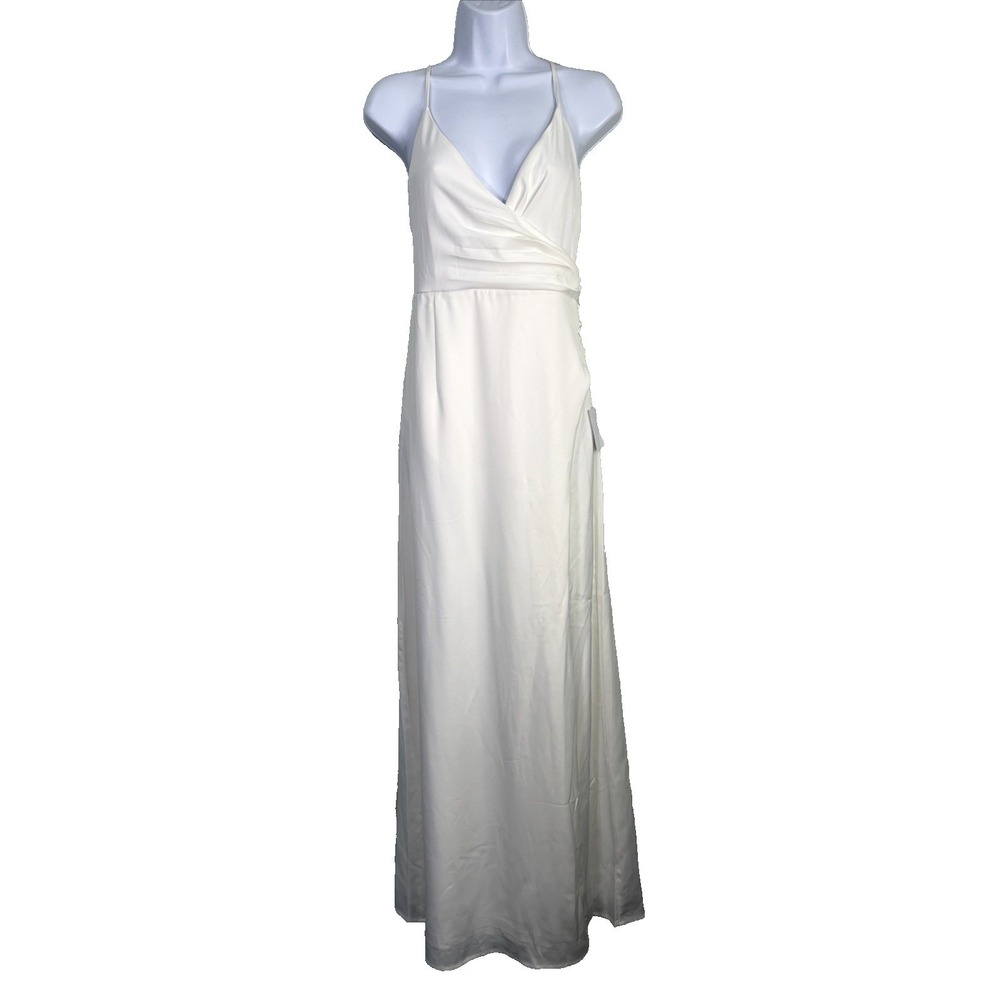 Lulus Maxi Dress Womens M White Surplice V-Neck Open Back Bridal Gala Gown Party